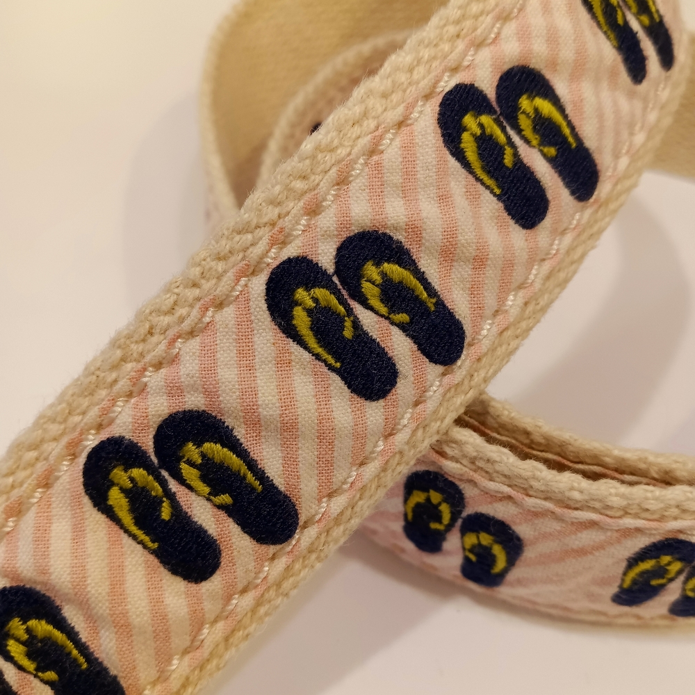 J. Crew Web Belt w/ Flip Flop Embroidery on Pink & White Stripe Seersucker - Picture 8 of 9